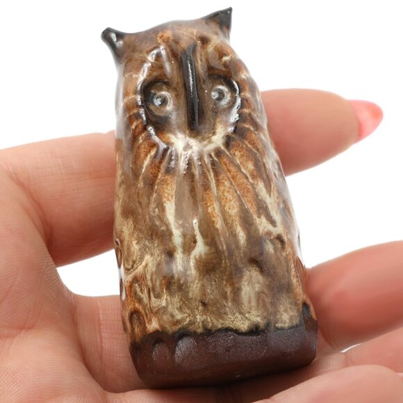 Vintage Ceramic Owl Figurine Brown Retro Sculpture Bird of Prey - Picture 3 of 6